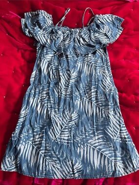 Max Jeans Blue Printed Off-Shoulder, Ruffled Dress